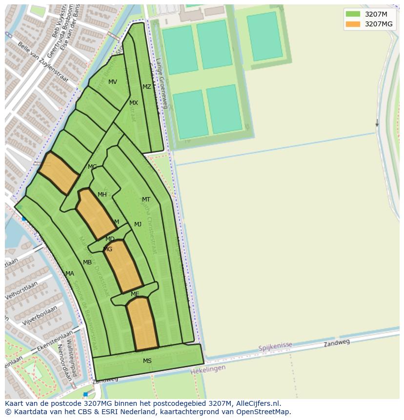 Afbeelding van het postcodegebied 3207 MG op de kaart.