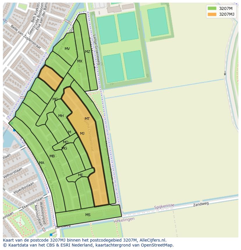 Afbeelding van het postcodegebied 3207 MJ op de kaart.