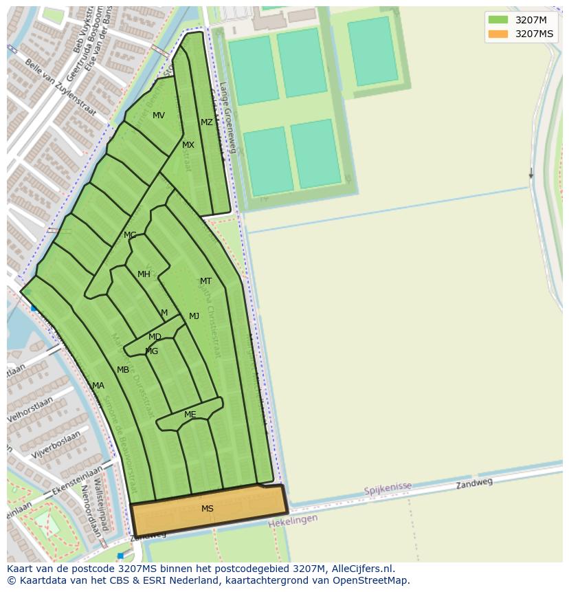 Afbeelding van het postcodegebied 3207 MS op de kaart.
