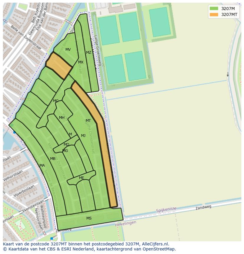 Afbeelding van het postcodegebied 3207 MT op de kaart.