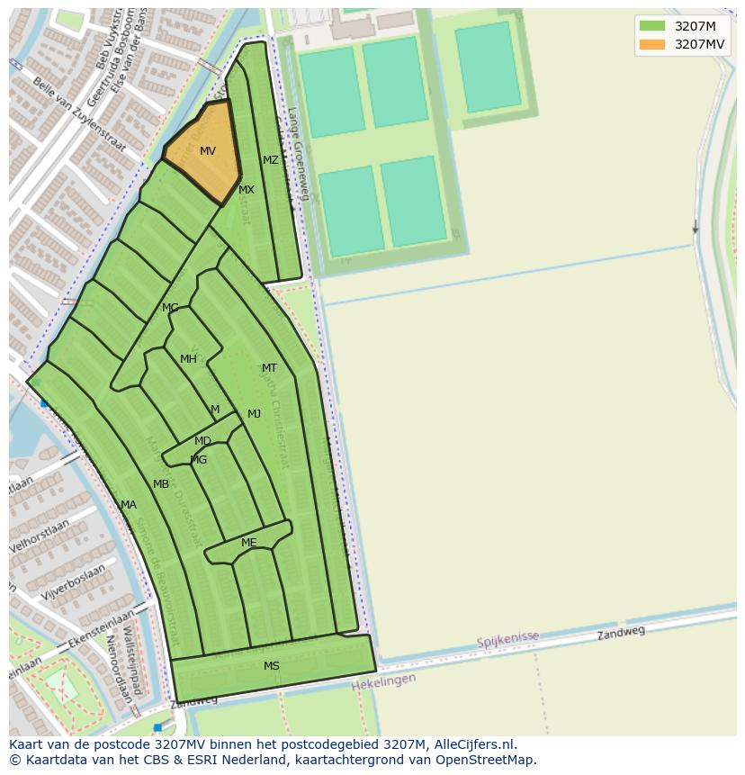 Afbeelding van het postcodegebied 3207 MV op de kaart.