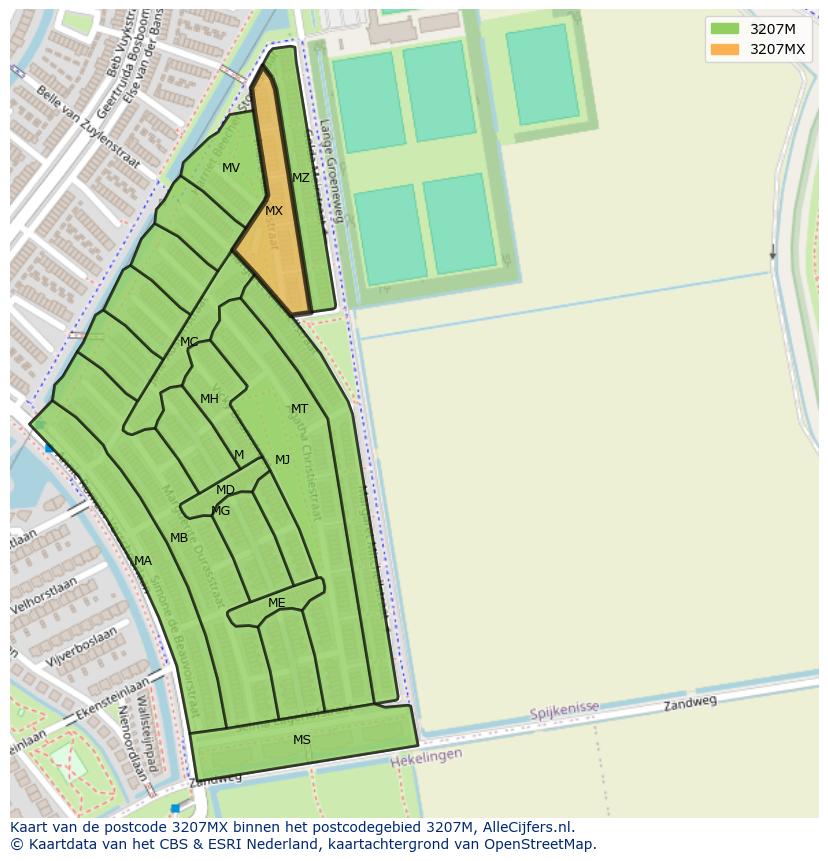 Afbeelding van het postcodegebied 3207 MX op de kaart.