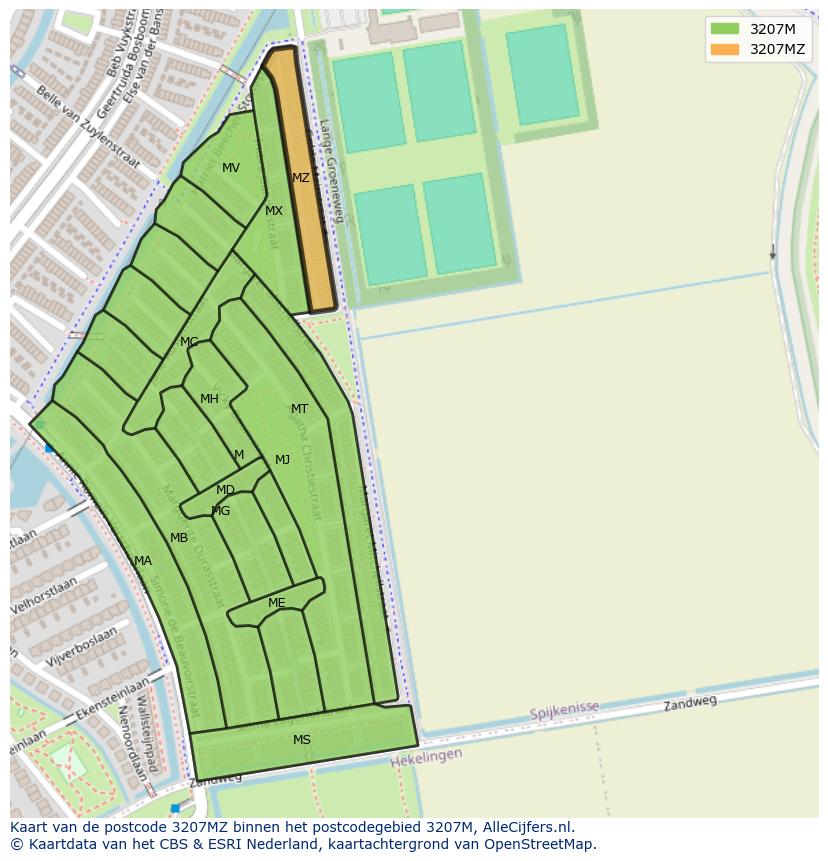 Afbeelding van het postcodegebied 3207 MZ op de kaart.