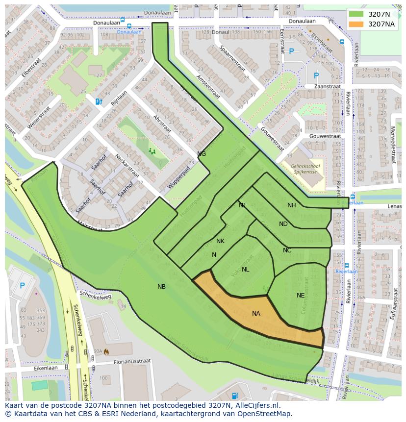Afbeelding van het postcodegebied 3207 NA op de kaart.