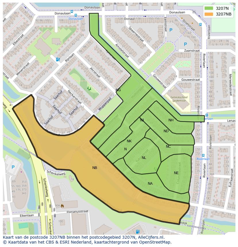 Afbeelding van het postcodegebied 3207 NB op de kaart.