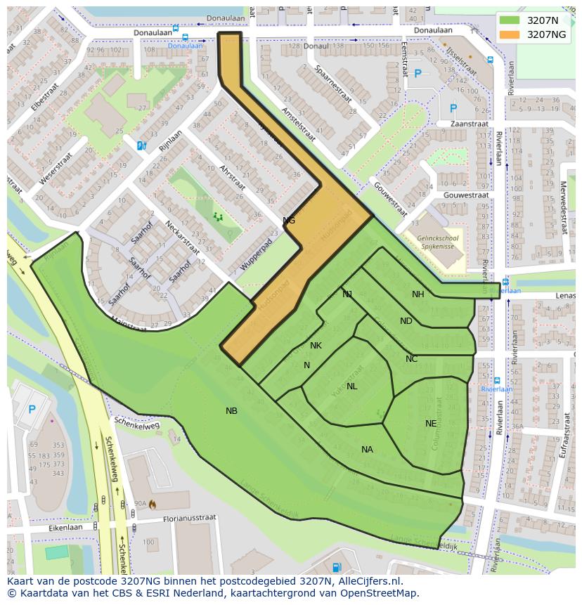 Afbeelding van het postcodegebied 3207 NG op de kaart.