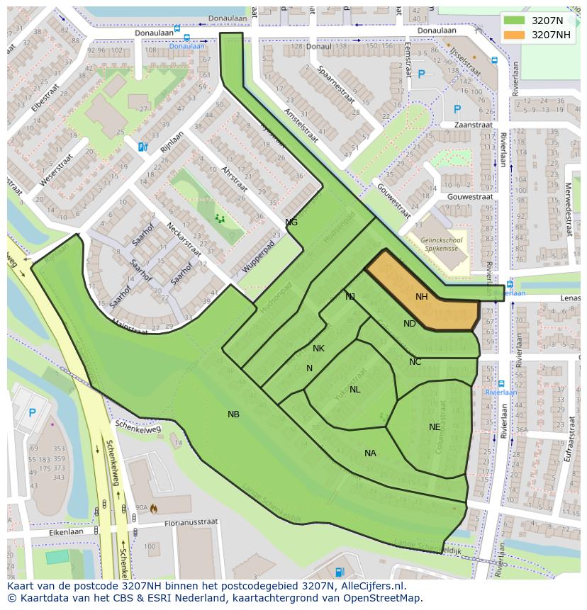 Afbeelding van het postcodegebied 3207 NH op de kaart.
