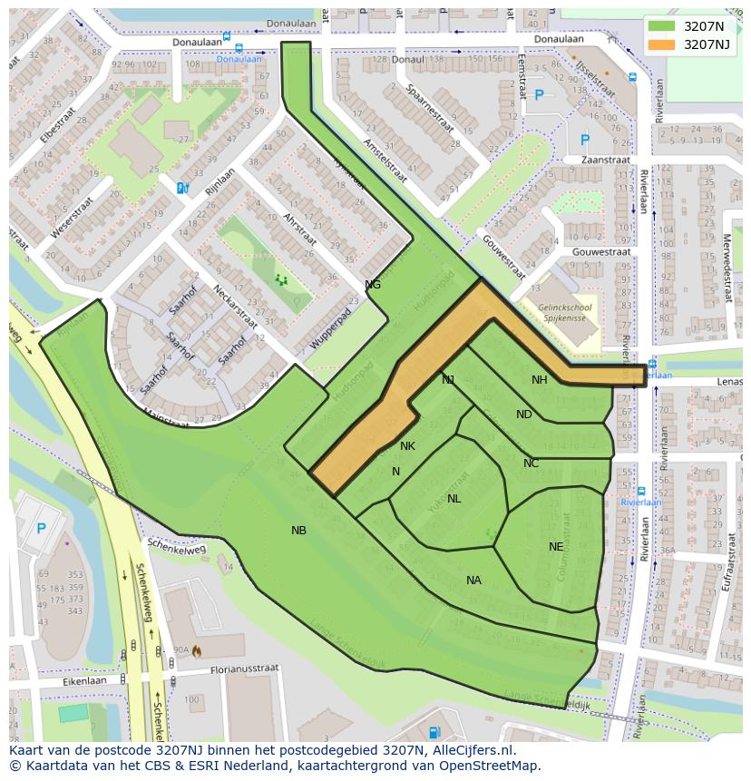 Afbeelding van het postcodegebied 3207 NJ op de kaart.