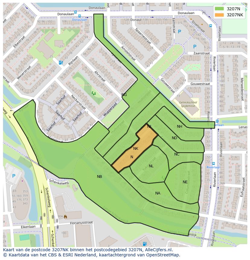 Afbeelding van het postcodegebied 3207 NK op de kaart.