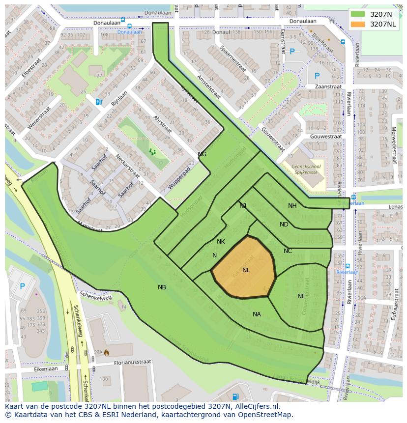 Afbeelding van het postcodegebied 3207 NL op de kaart.
