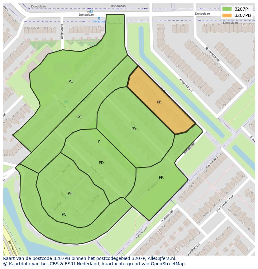 Afbeelding van het postcodegebied 3207 PB op de kaart.