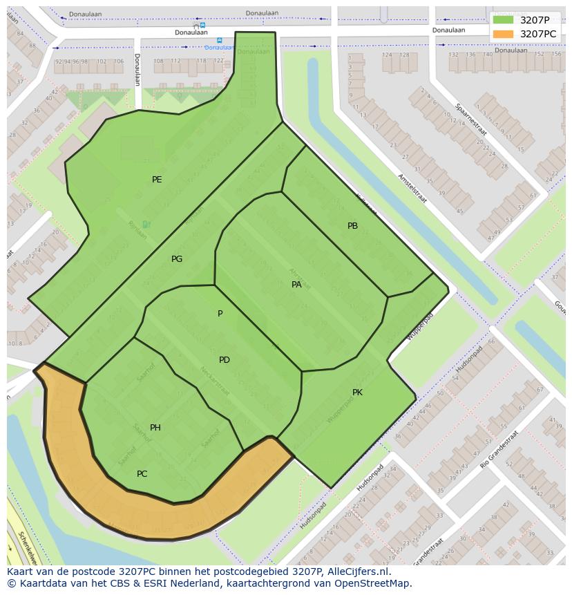 Afbeelding van het postcodegebied 3207 PC op de kaart.