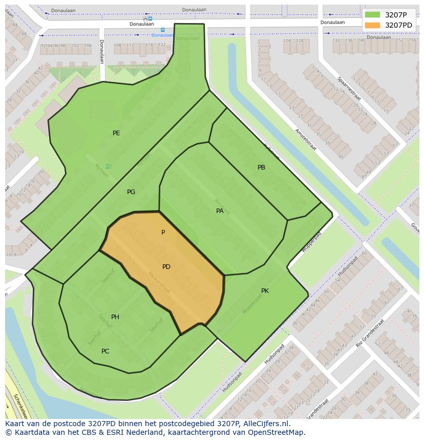 Afbeelding van het postcodegebied 3207 PD op de kaart.
