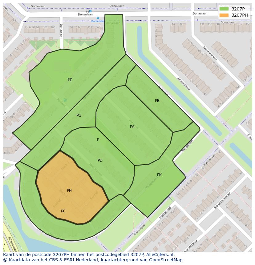 Afbeelding van het postcodegebied 3207 PH op de kaart.