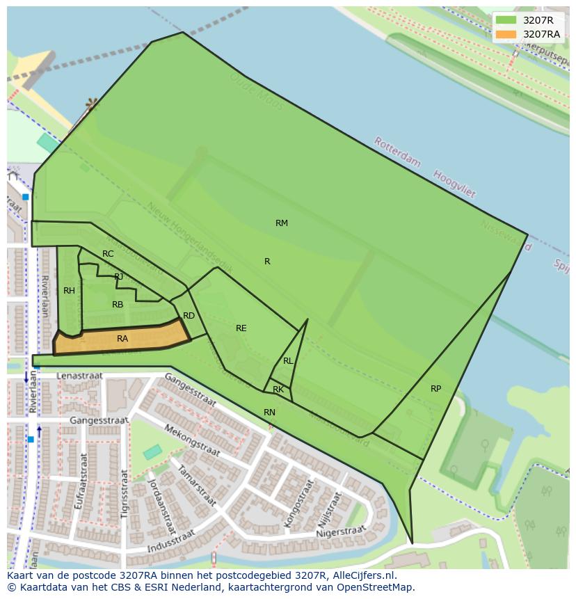 Afbeelding van het postcodegebied 3207 RA op de kaart.