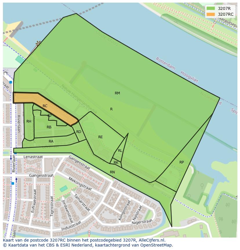 Afbeelding van het postcodegebied 3207 RC op de kaart.