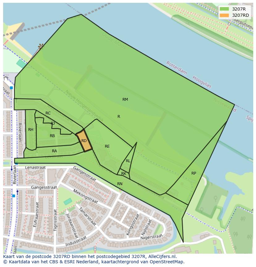 Afbeelding van het postcodegebied 3207 RD op de kaart.