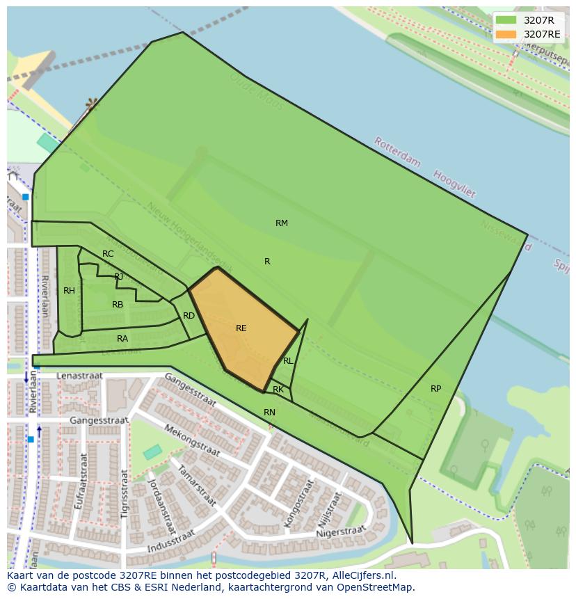 Afbeelding van het postcodegebied 3207 RE op de kaart.