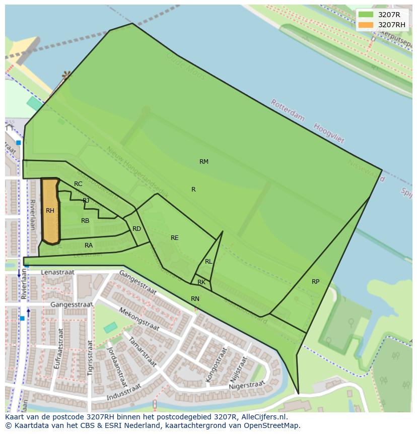 Afbeelding van het postcodegebied 3207 RH op de kaart.