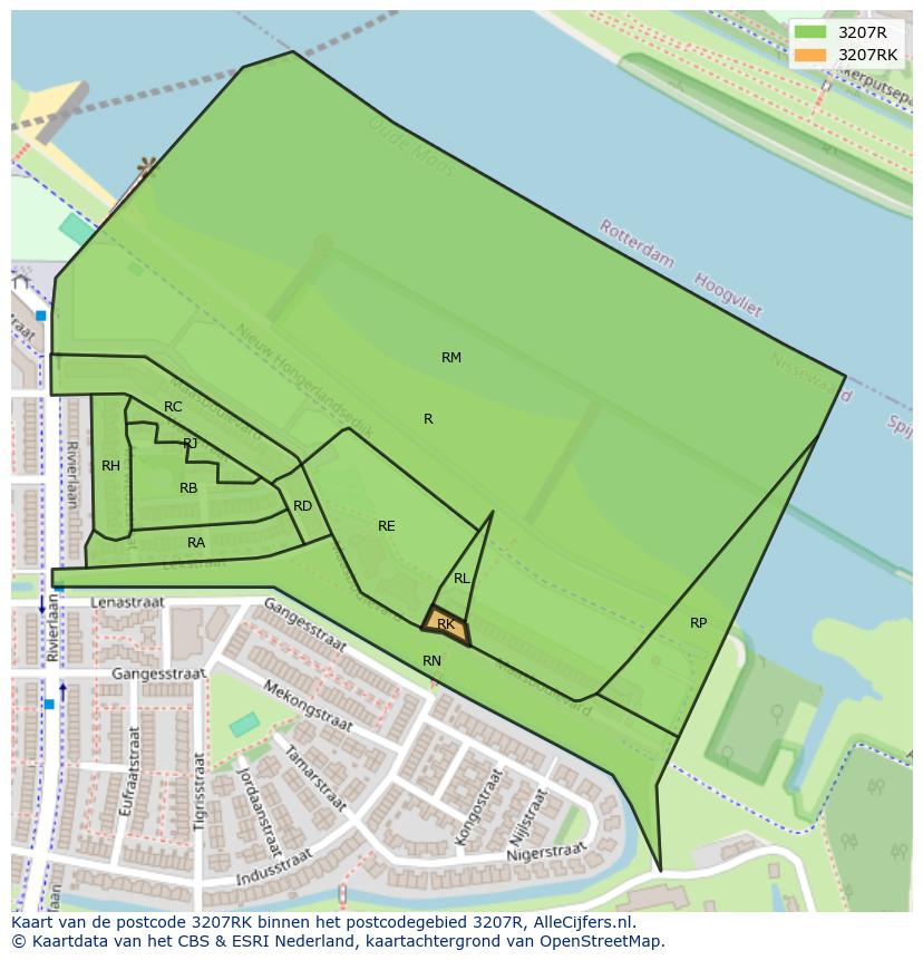 Afbeelding van het postcodegebied 3207 RK op de kaart.