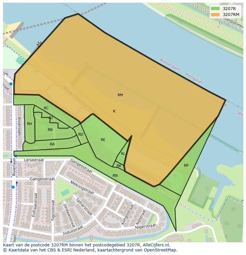 Afbeelding van het postcodegebied 3207 RM op de kaart.