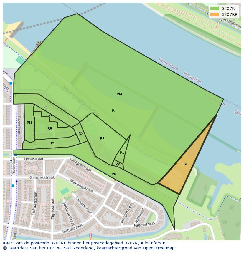 Afbeelding van het postcodegebied 3207 RP op de kaart.