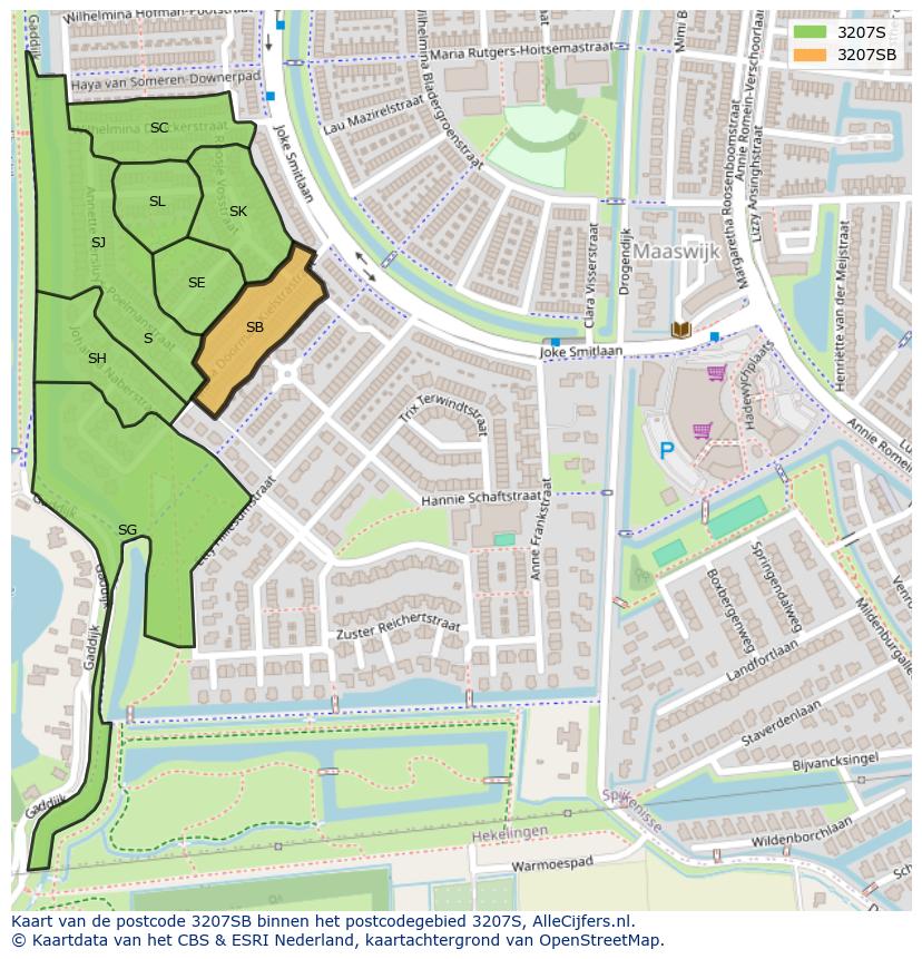 Afbeelding van het postcodegebied 3207 SB op de kaart.