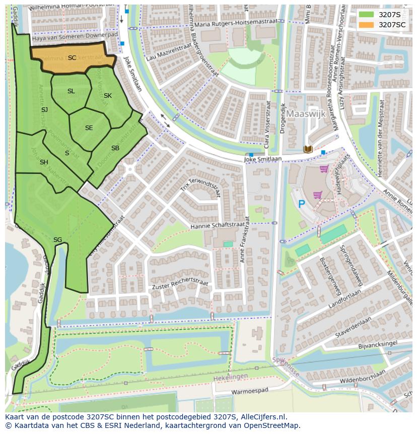 Afbeelding van het postcodegebied 3207 SC op de kaart.