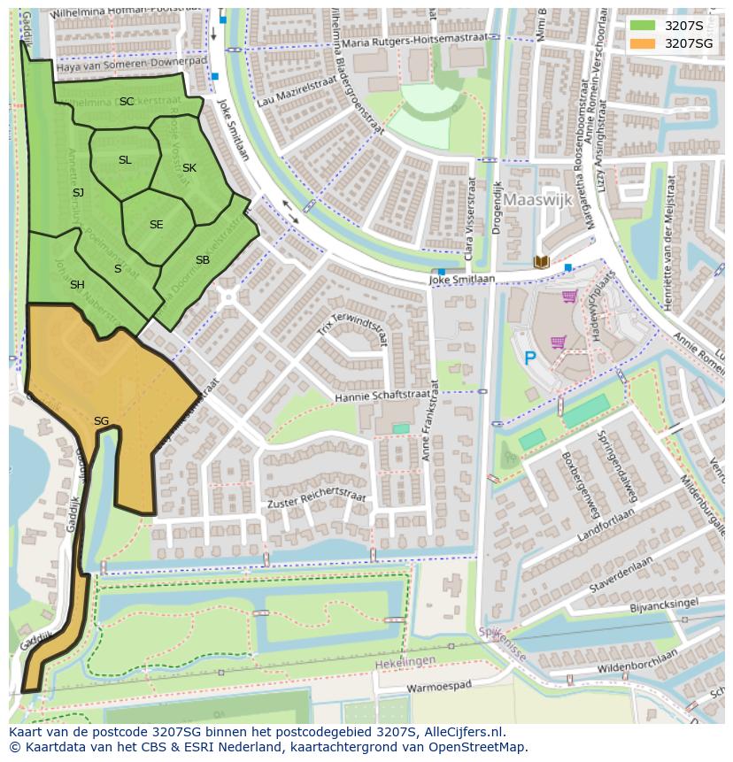 Afbeelding van het postcodegebied 3207 SG op de kaart.