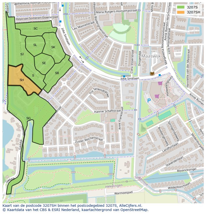 Afbeelding van het postcodegebied 3207 SH op de kaart.