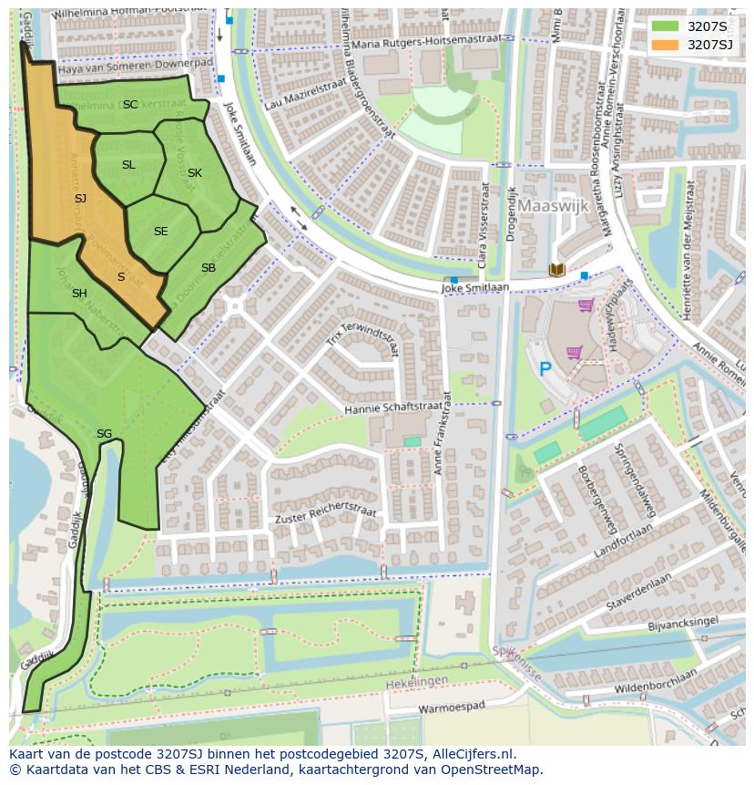 Afbeelding van het postcodegebied 3207 SJ op de kaart.