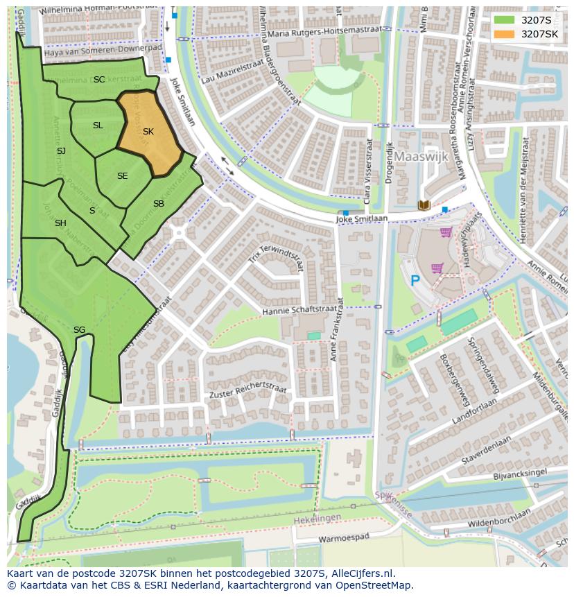 Afbeelding van het postcodegebied 3207 SK op de kaart.