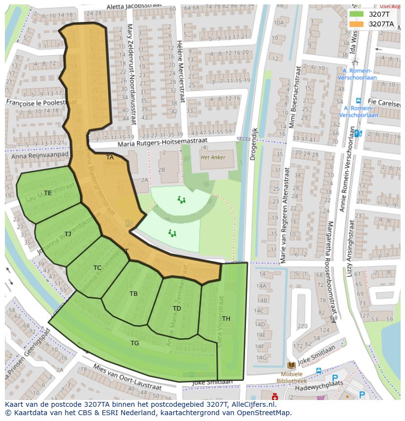 Afbeelding van het postcodegebied 3207 TA op de kaart.
