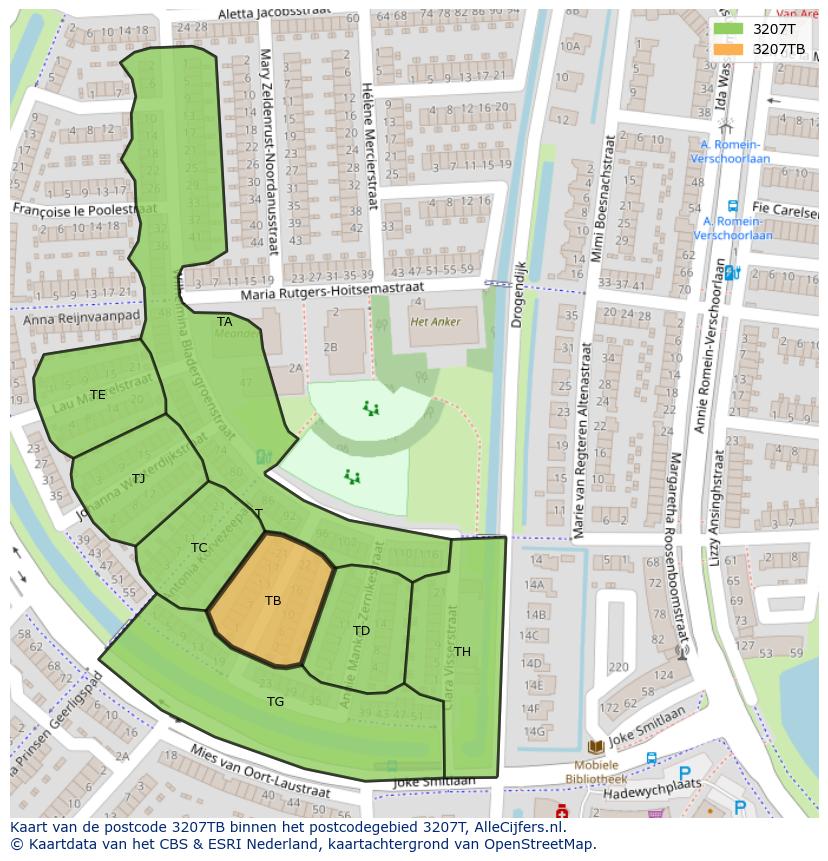 Afbeelding van het postcodegebied 3207 TB op de kaart.