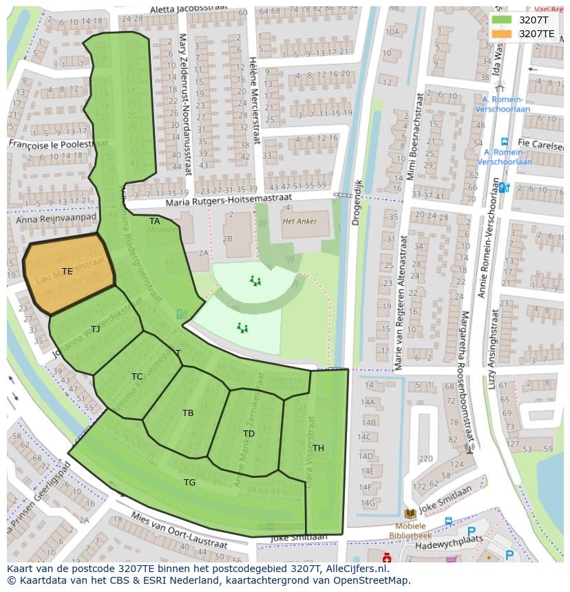 Afbeelding van het postcodegebied 3207 TE op de kaart.