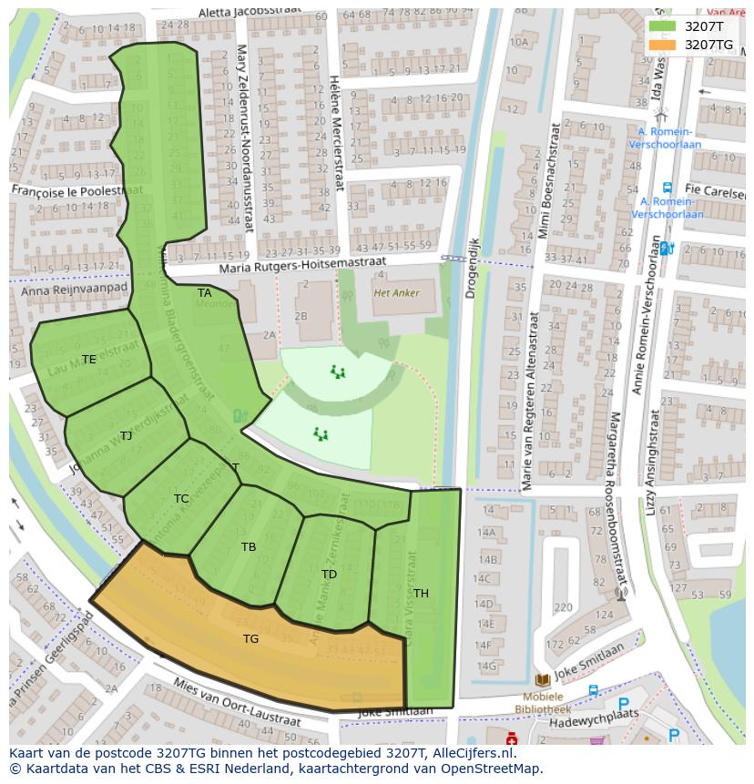 Afbeelding van het postcodegebied 3207 TG op de kaart.