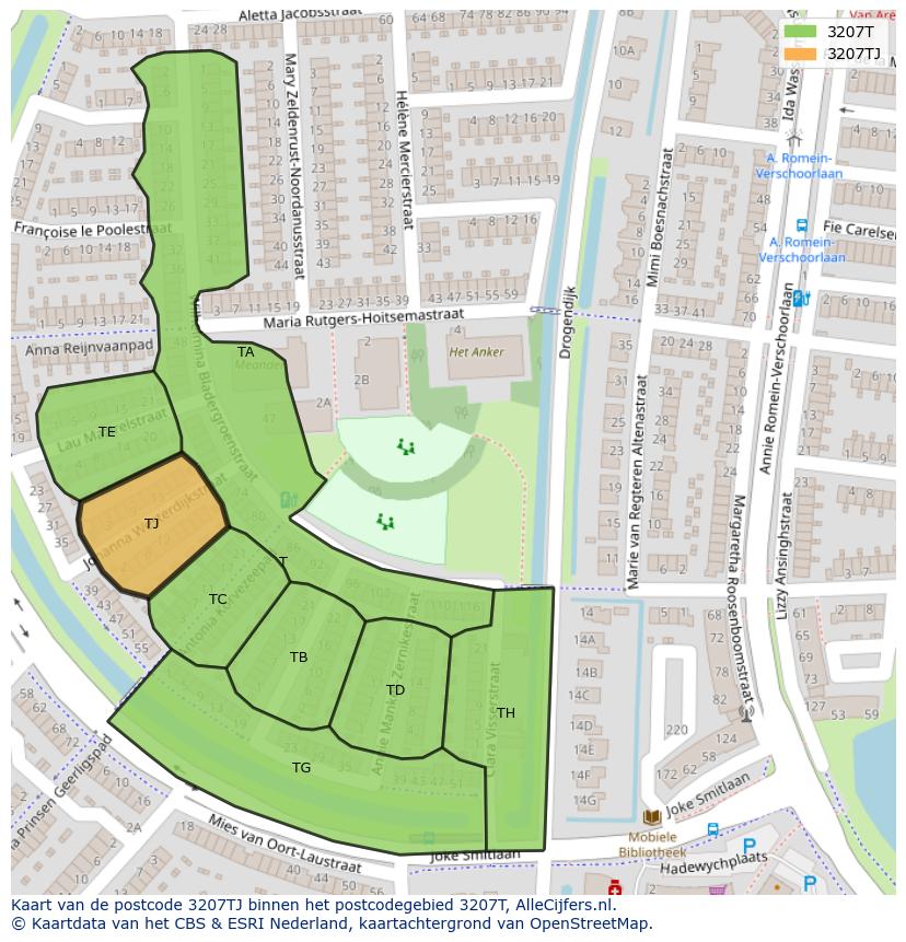 Afbeelding van het postcodegebied 3207 TJ op de kaart.