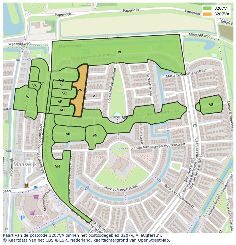 Afbeelding van het postcodegebied 3207 VA op de kaart.