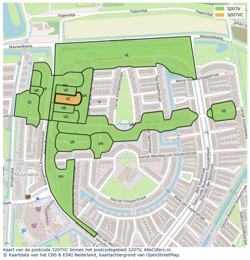 Afbeelding van het postcodegebied 3207 VC op de kaart.
