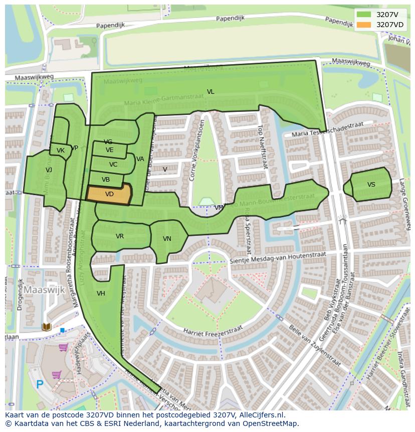Afbeelding van het postcodegebied 3207 VD op de kaart.