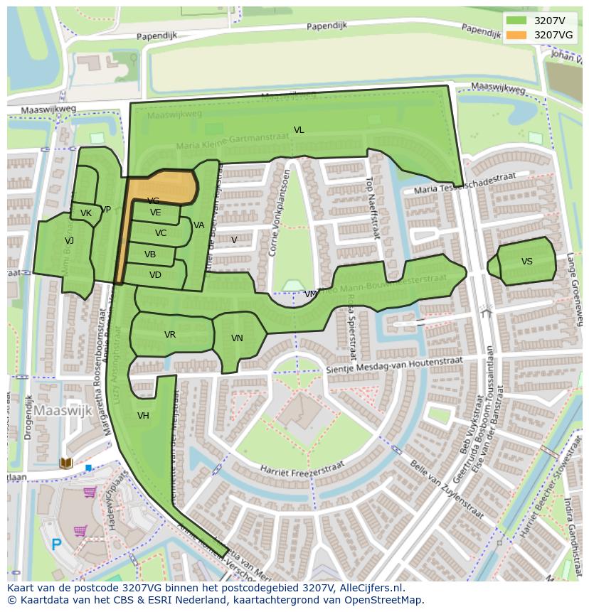 Afbeelding van het postcodegebied 3207 VG op de kaart.