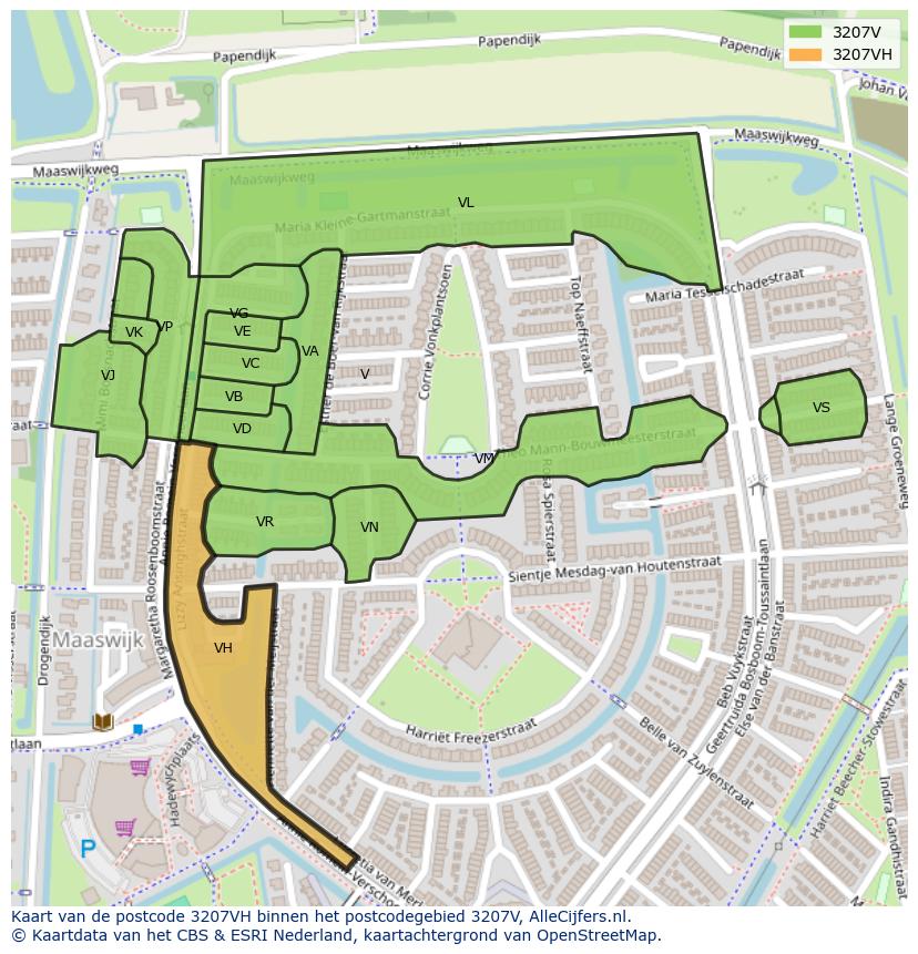 Afbeelding van het postcodegebied 3207 VH op de kaart.