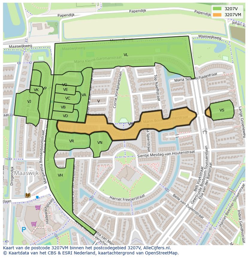 Afbeelding van het postcodegebied 3207 VM op de kaart.