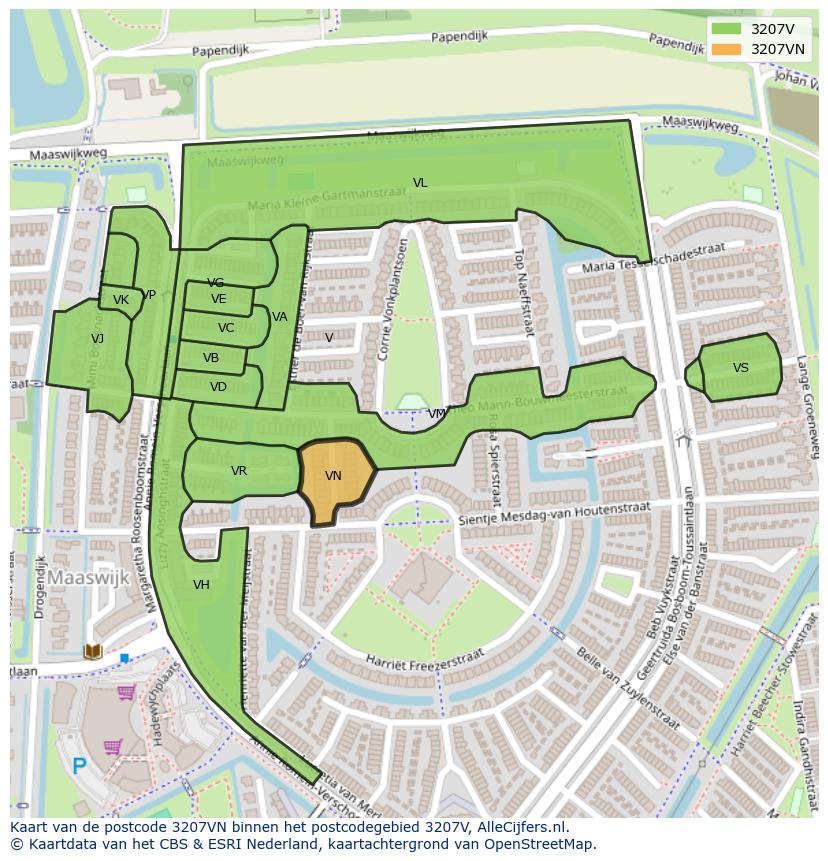 Afbeelding van het postcodegebied 3207 VN op de kaart.