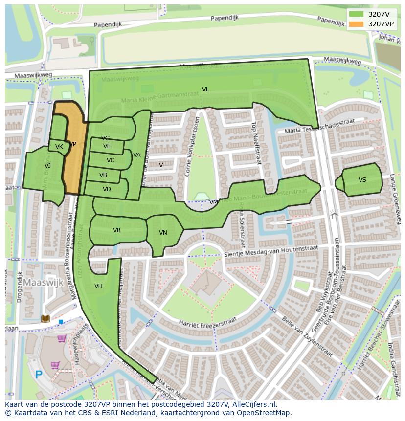 Afbeelding van het postcodegebied 3207 VP op de kaart.