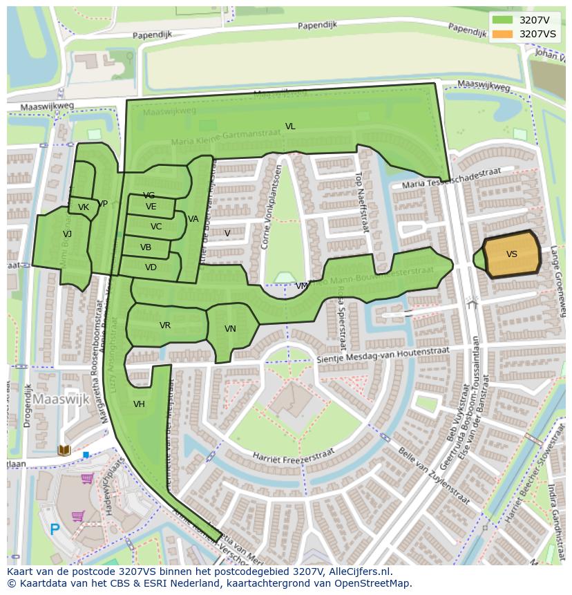 Afbeelding van het postcodegebied 3207 VS op de kaart.