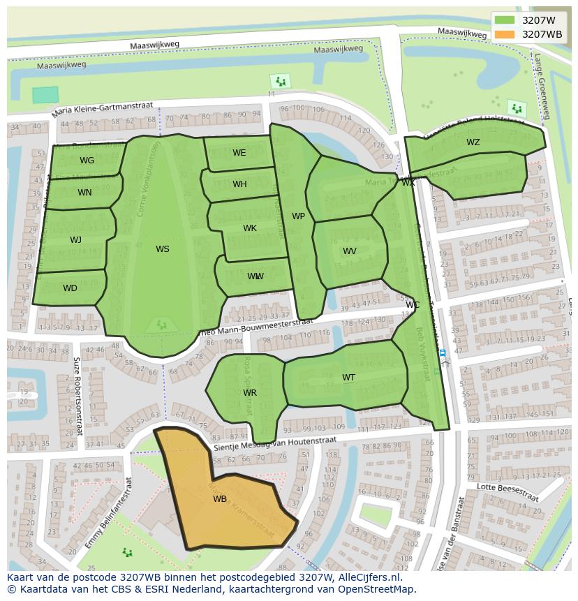 Afbeelding van het postcodegebied 3207 WB op de kaart.