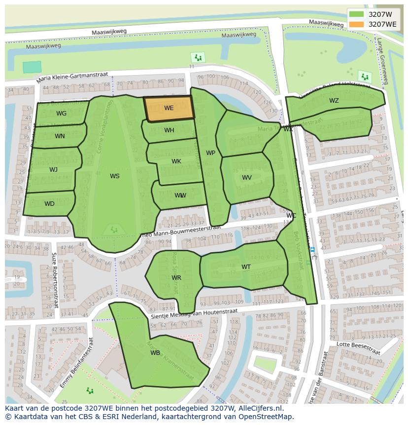 Afbeelding van het postcodegebied 3207 WE op de kaart.
