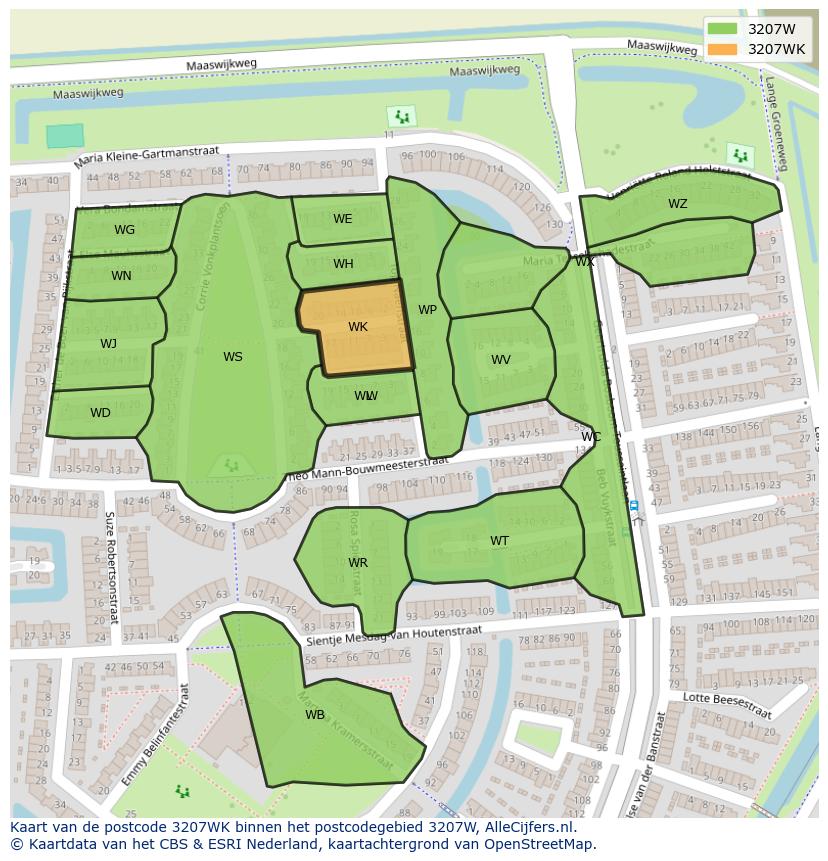 Afbeelding van het postcodegebied 3207 WK op de kaart.