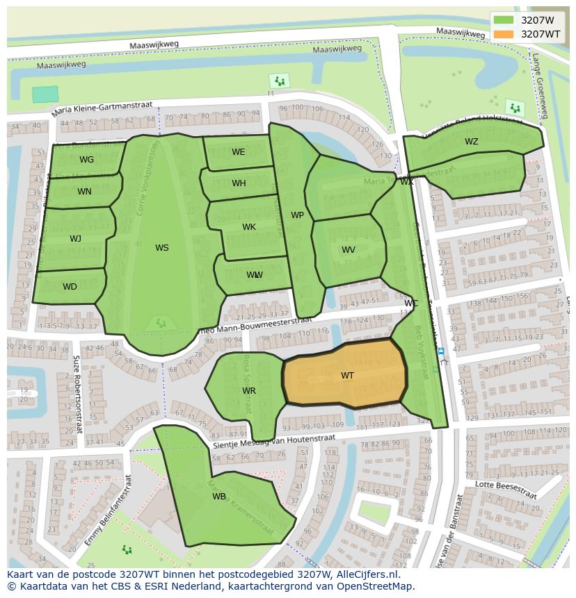 Afbeelding van het postcodegebied 3207 WT op de kaart.